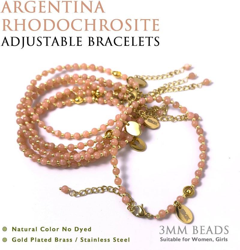 Morchic 3mm Tiny Beads Natural Gemstone Bracelet for Women, Adjustable 7.1" Energy Gem Charm Jewelry, Dainty Handmade Birthday Gift - Image 3